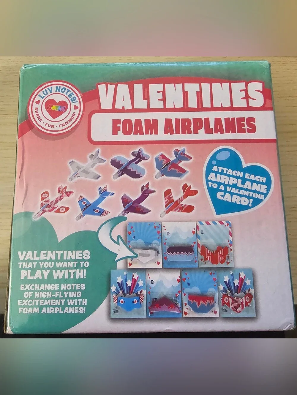 JOYIN Valentine's Day Foam Airplanes & Greeting Cards Set New In Box